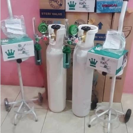 Tabung Oksigen Fullset 1m3 dengan Regulator dan Trolly