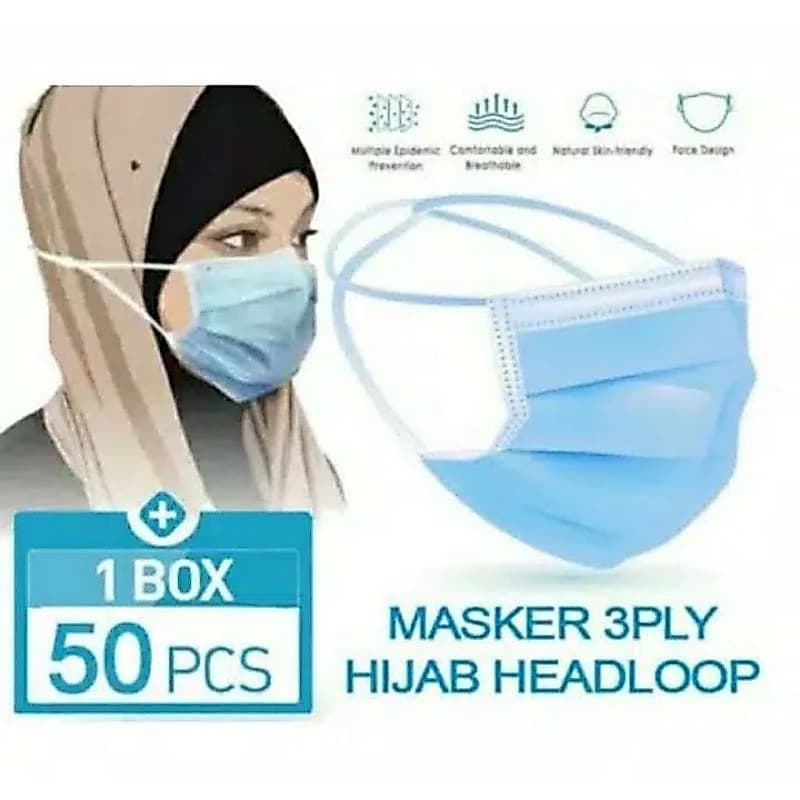 Masker Hijab 3 Ply Headloop